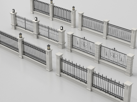 现代围墙 景墙 小区围墙 铁艺围墙su模型