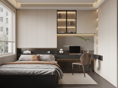 现代意式榻榻米房 卧室 书桌椅 衣柜su模型