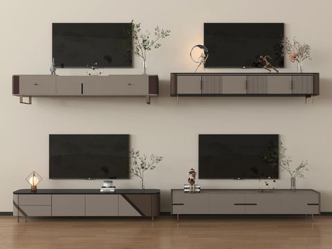 现代电视柜组合 落地电视柜 成品电视柜 电视su模型