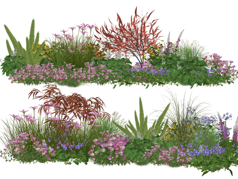 现代庭院植物堆景观组合su模型