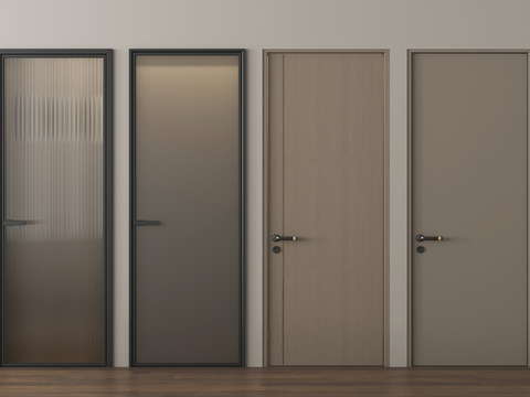 现代单开门 卧室门 木门 长虹玻璃门 灰油砂玻璃门 卫生间门su模型