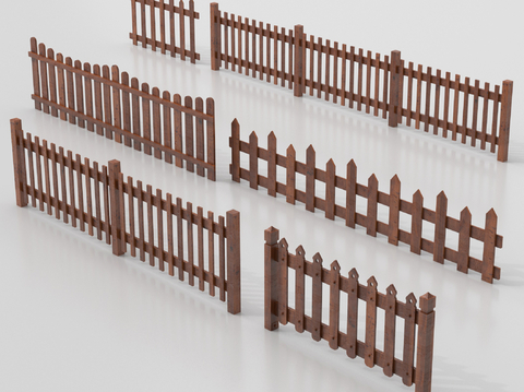 新中式栅栏 围栏护栏 木栅栏 篱笆围墙su模型