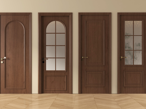 中古风单开门 玻璃单开门 房门 卧室门 厨卫门su模型