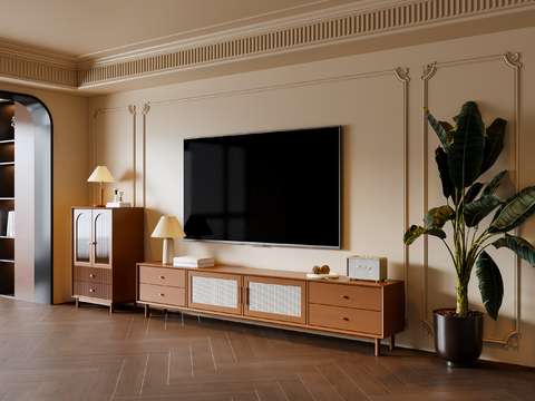 法式中古风电视柜 电视机 斗柜 盆栽 饰品摆件su模型