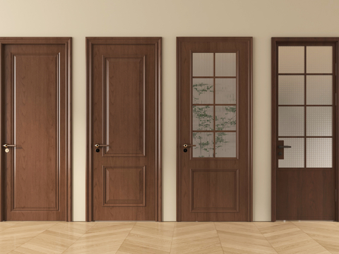 中古风单开门 玻璃单开门 房门 卧室门 厨卫门su模型