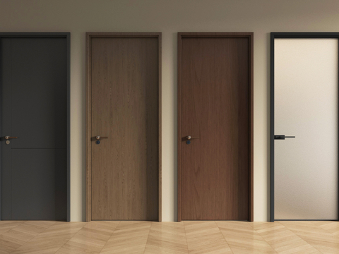 中古风单开门 房门 厨卫门 木门 玻璃门su模型