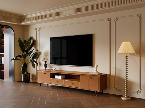 法式中古风电视柜 电视机 落地灯 饰品摆件su模型