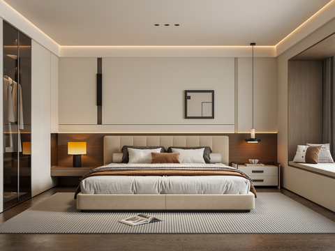 意式奶油风家居卧室su模型