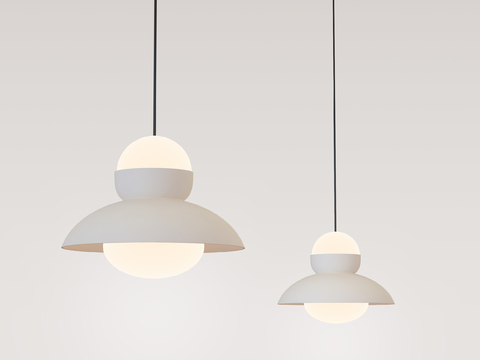 现代意式极简吊灯 中古风吊灯 轻法式奶油风吊灯  餐厅吊灯su模型