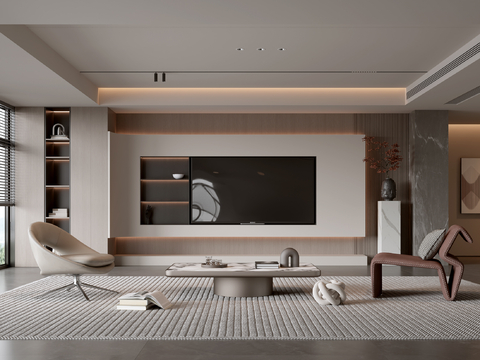 意式客厅 现代客厅 电视背景墙 电视柜 客厅背景 沙发茶几组su模型