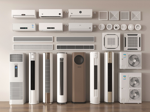 现代空调 壁挂式空调 立式空调 中央空调  出风口 空调外机su模型