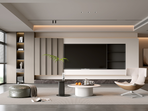 意式客厅 现代客厅 电视背景墙 电视柜 客厅背景 沙发茶几组su模型