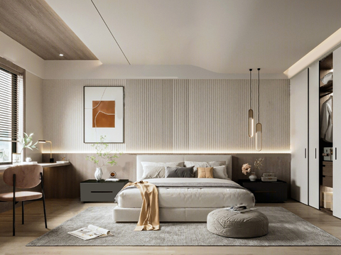 现代简约主卧次卧饰品衣柜化妆台su模型