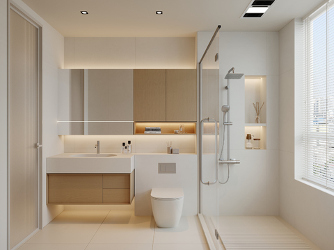 现代卫生间 马桶 花洒 洗手台 镜柜su模型