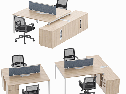 现代办公桌椅组合 办公桌 桌屏 桌上屏 职员桌 条桌 工位su模型