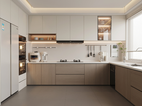 现代简约厨房 橱柜 厨具su模型