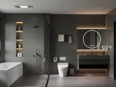 现代意式卫生间 浴室柜 马桶 淋浴间su模型