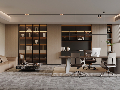 现代经理办公室 办公桌椅su模型