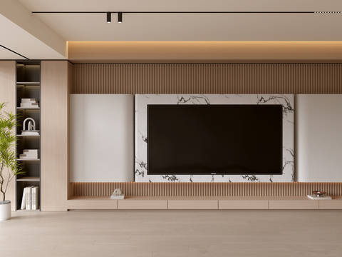 现代客厅 奶油客厅 电视背景墙 客厅背景 奶油风背景墙su模型