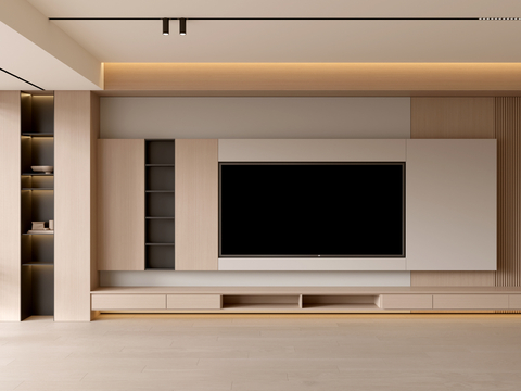 现代客厅 奶油客厅 电视背景墙 客厅背景 奶油风背景墙su模型