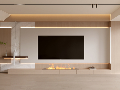 现代客厅 奶油客厅 电视背景墙 客厅背景 奶油风背景墙su模型