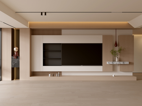 现代客厅 奶油客厅 电视背景墙 客厅背景 奶油风背景墙su模型