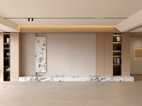 现代客厅 奶油客厅 电视背景墙 客厅背景 奶油风背景墙su模型