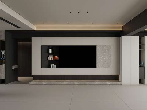 现代电视背景墙su模型
