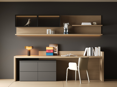 现代书桌柜组合su模型