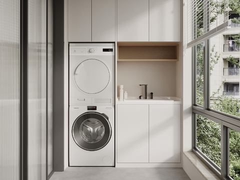 现代简约洗衣机柜 阳台柜su模型