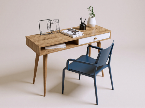 现代书桌椅 工作桌 书柜 摆件 书房su模型