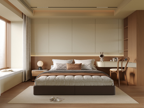 现代卧室 双人床su模型