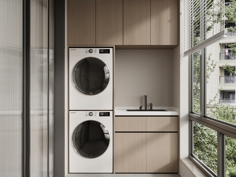 现代简约洗衣机柜 阳台柜su模型