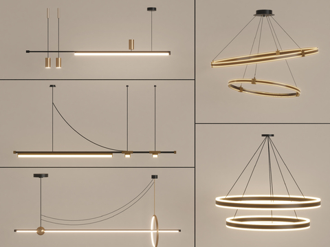 现代吊灯组合 餐厅吊灯 长条吊灯su模型