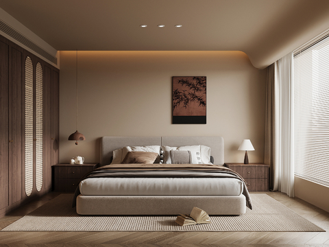 中古风卧室 双人床 衣柜su模型