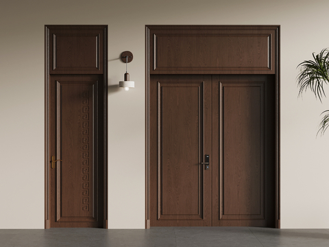 新中式双开门 单开门su模型