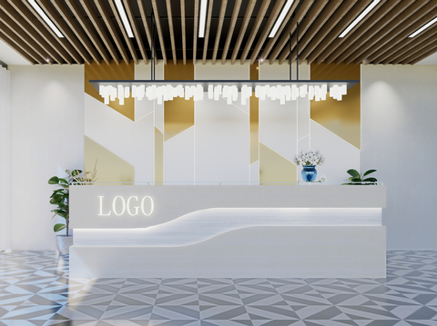 现代简约办公室前台接待台su模型