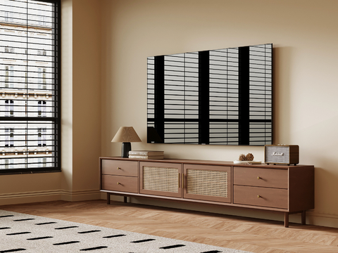  中古风电视柜su模型 