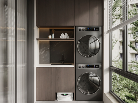 现代意式阳台柜 洗衣机柜su模型