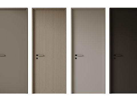  现代极简单开门 中古房间门 卧室门 平板门 实木门 平开门su模型 