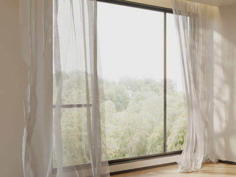 现代简约窗帘 纱帘su模型