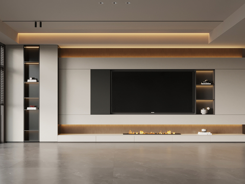  意式电视背景墙 电视柜su模型 