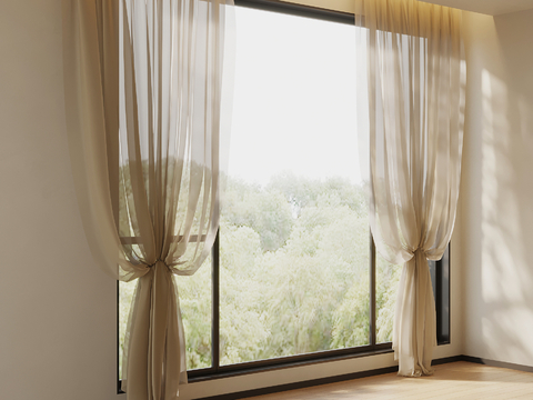 现代简约窗帘 纱帘su模型