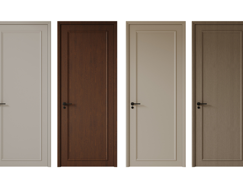 现代极简单开门 中古房间门 卧室门 平板门 实木门 平开门su模型