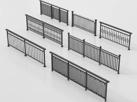 现代围栏护栏 铁艺栏杆扶手su模型