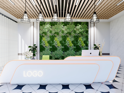 现代简约办公室前台接待台su模型