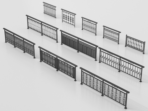 现代铁艺栏杆 护栏 围栏 防护栏 栏杆su模型