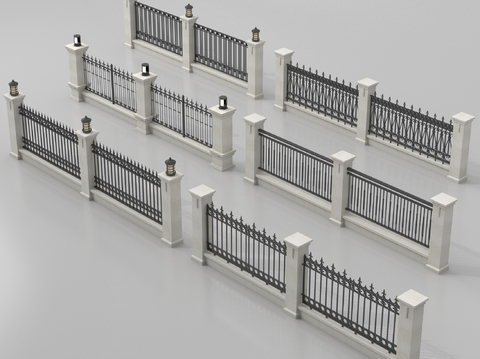 现代围墙 景墙 小区围墙 铁艺围栏su模型su模型
