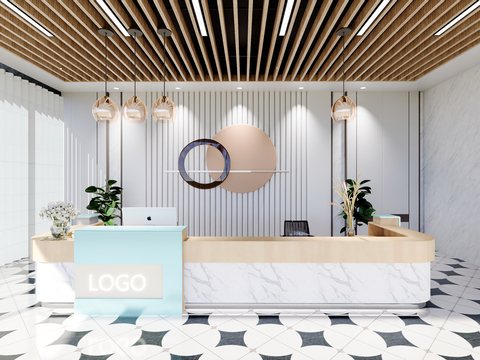 0053现代简约办公室前台接待台su模型