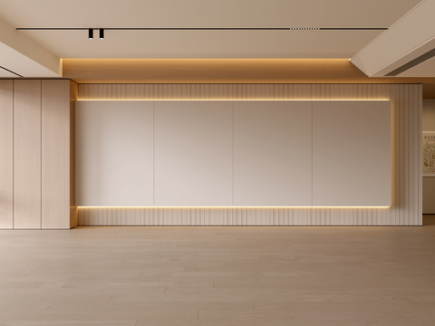  奶油风背景墙su模型 